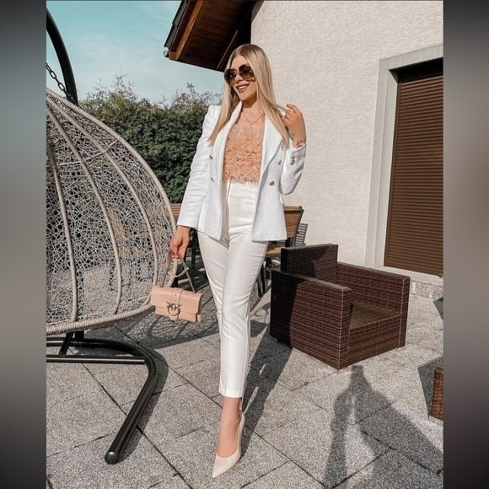 Zara Cream High-Waist Skinny Pants - Picture 12 of 16